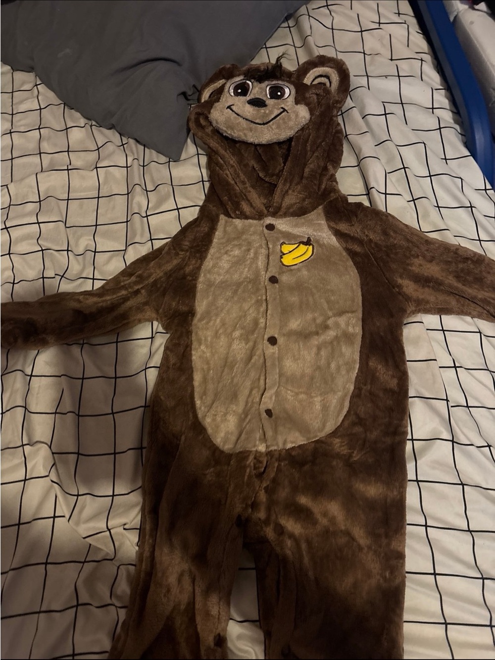 Amazon Brown Monkey Plush Hooded One-Piece with Banana Patch